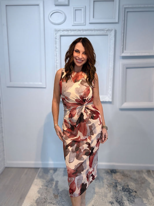Front Twist Floral Print Dress
