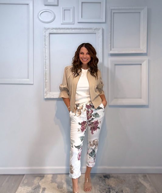 Garden Floral Print Drawstring Crinkle Joggers