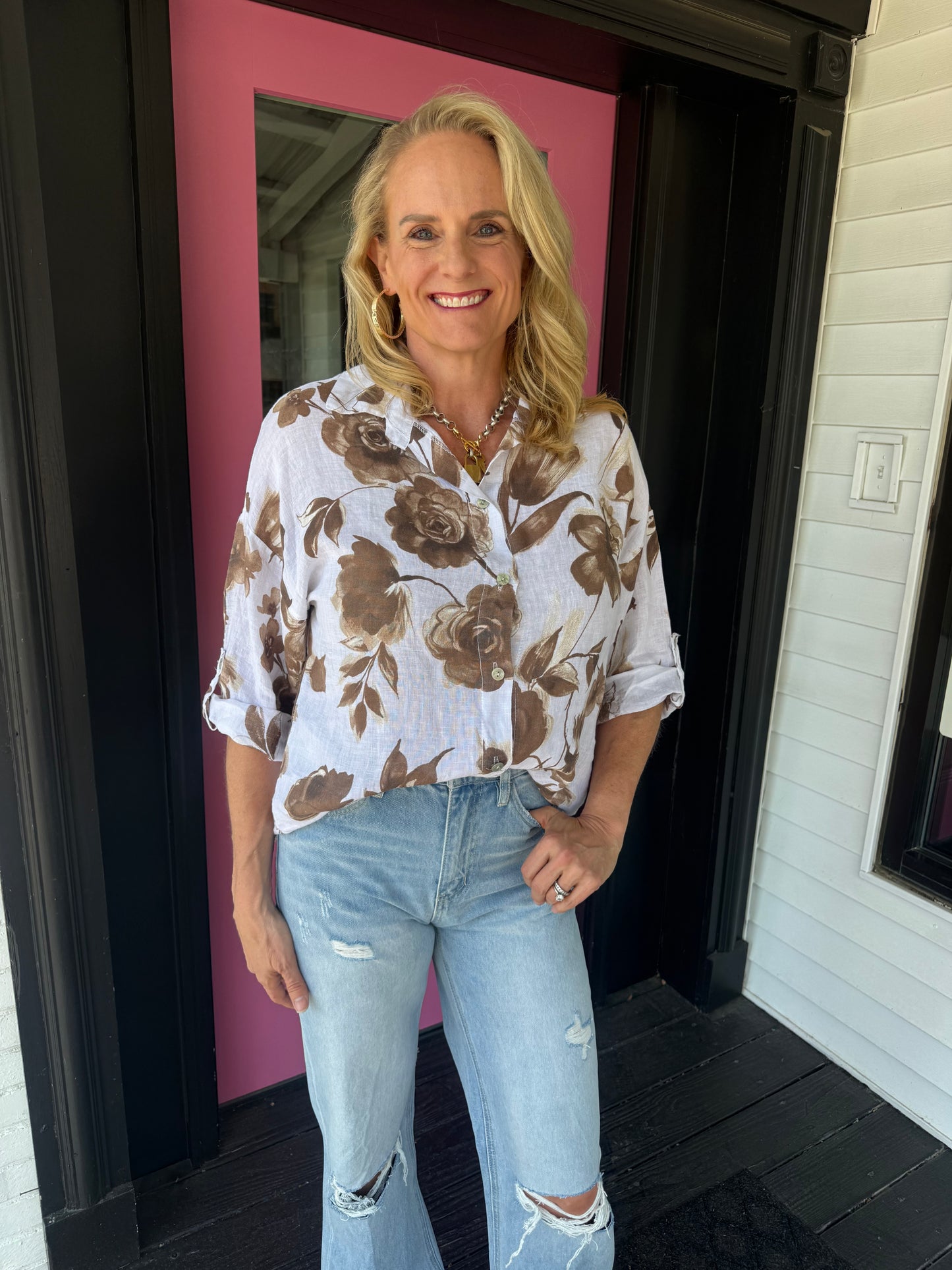 Rose Bloom Linen Top