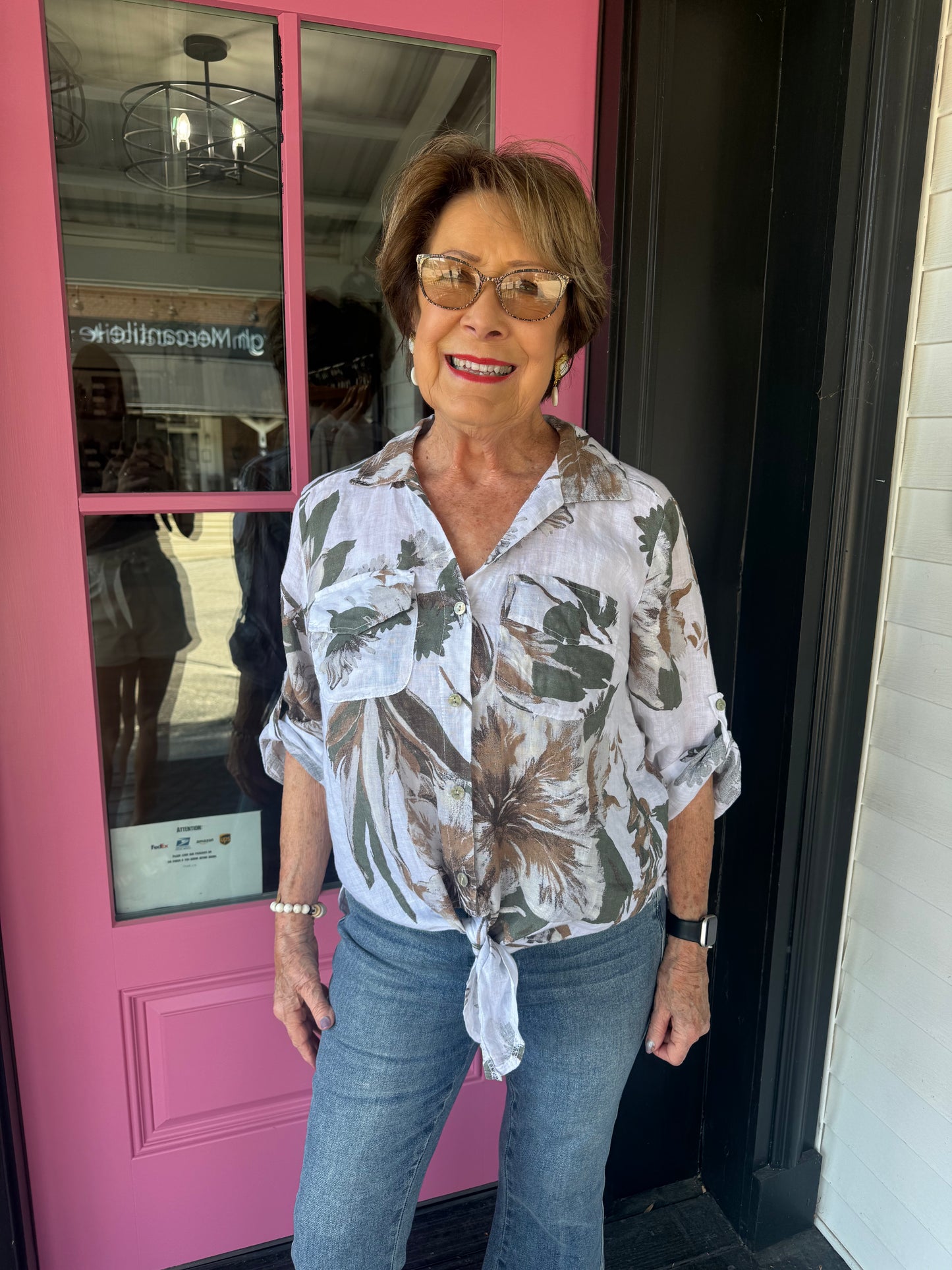 Wild Peonies Print Linen Top