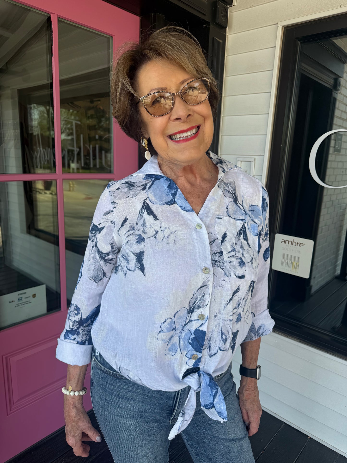 Peonies Print Linen Top