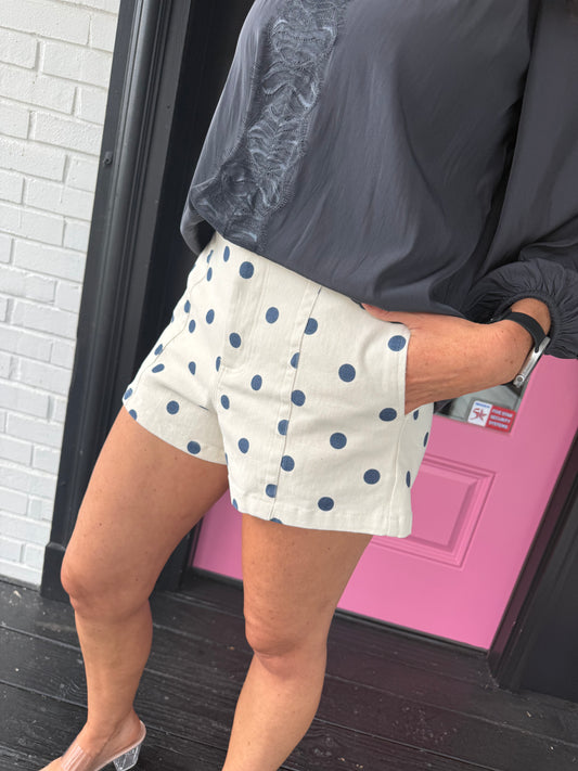 Laurie Polka Dot Mini Denim Shorts