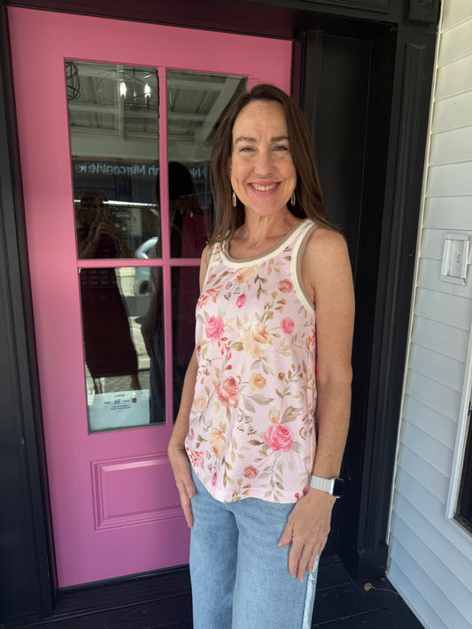 Floral Printed Jersey Tank Top