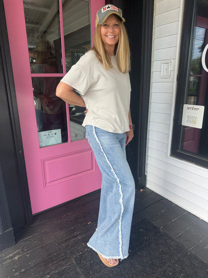 Judy Blue HW Retro Wide w/ Raw Twisted Outseam