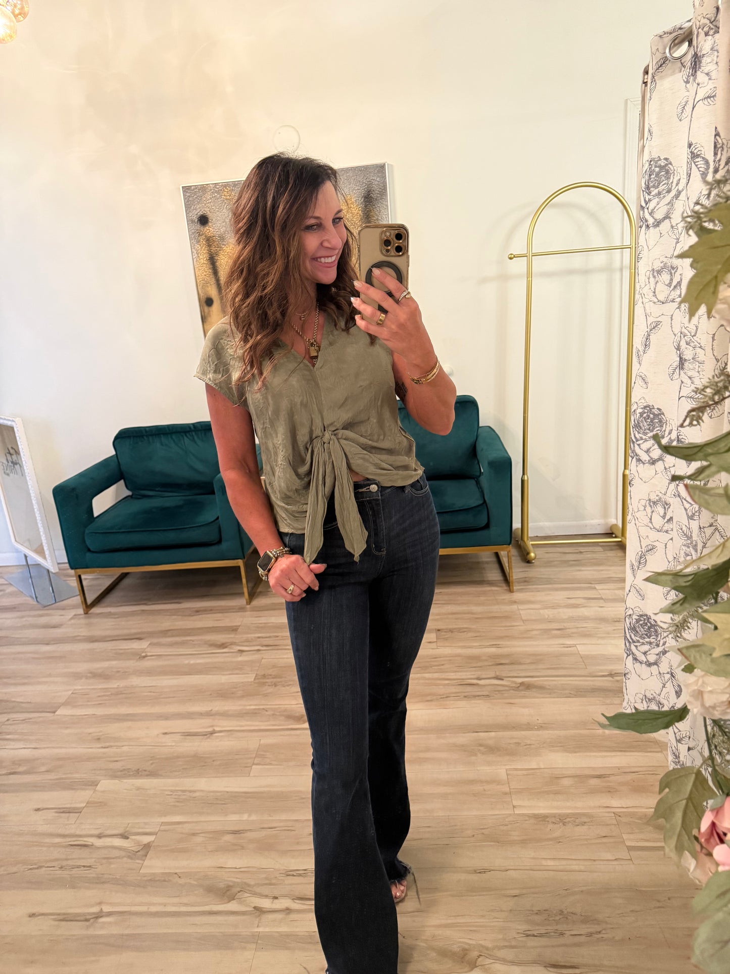 V-Neck Top with Front Tie
