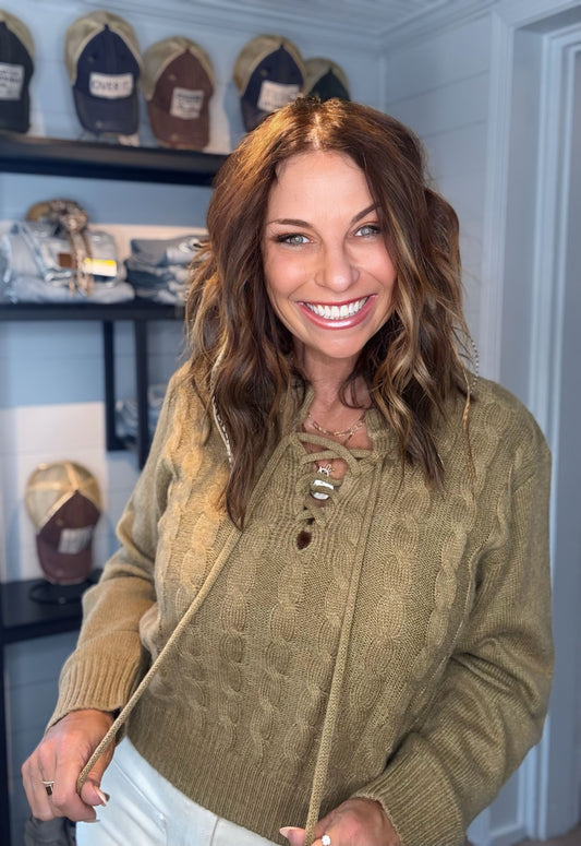 Bella Lace Up Cabled Sweater