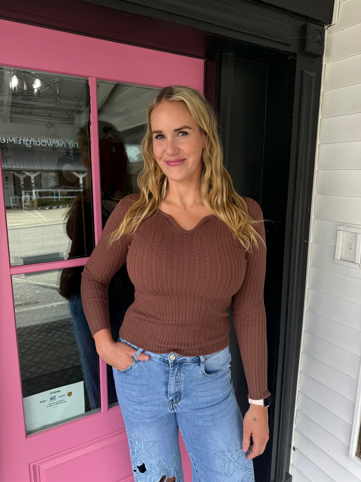 Cable V-Neck Knitted Sweater