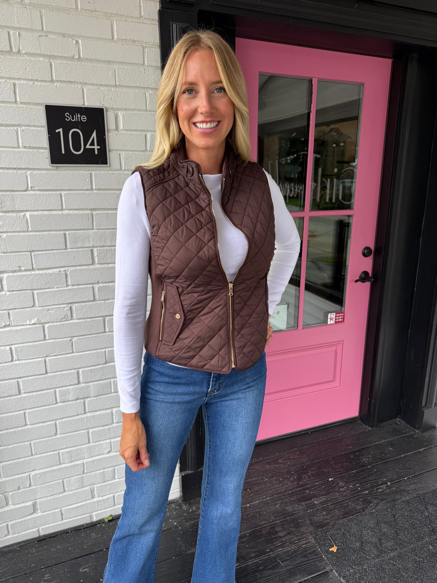 Amber Suede Piping Quilted Vest