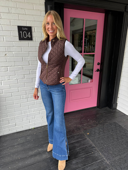 Amber Suede Piping Quilted Vest