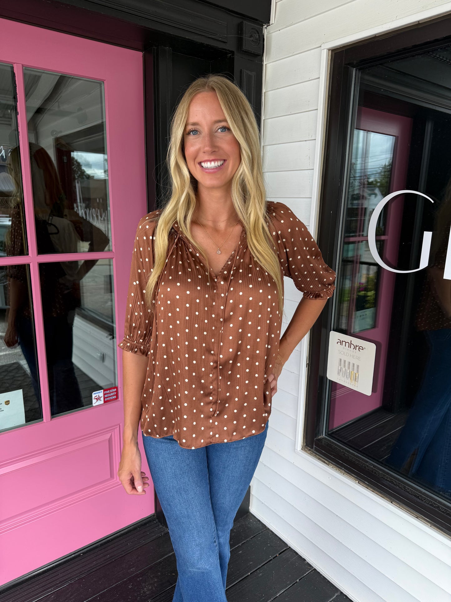Polka Dot Pleated Blouse