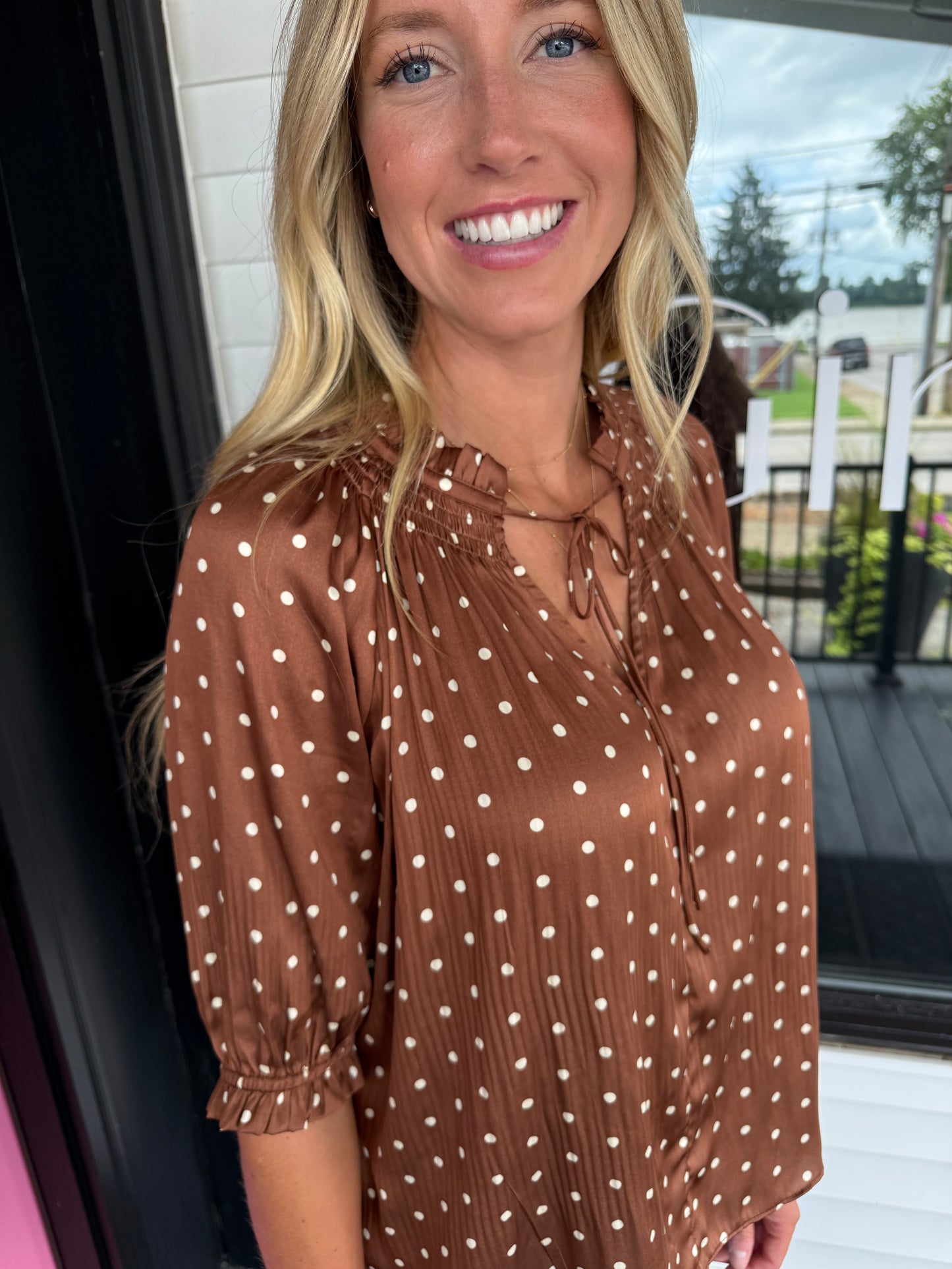 Polka Dot Pleated Blouse