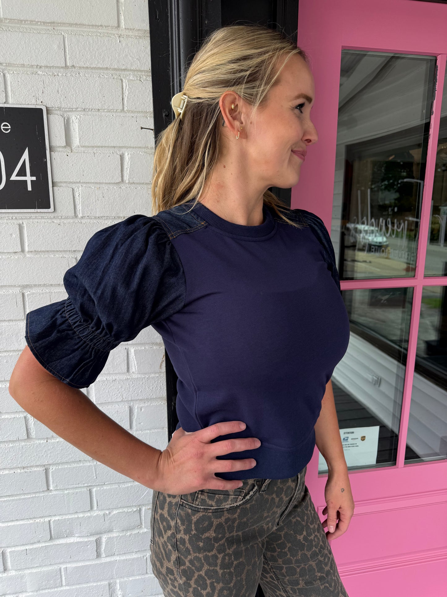 Denim Puff Top