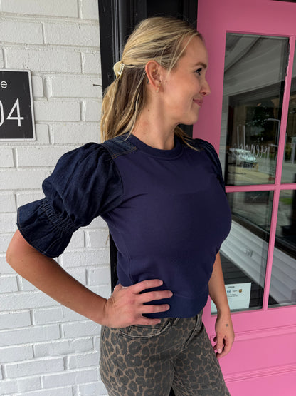 Denim Puff Top