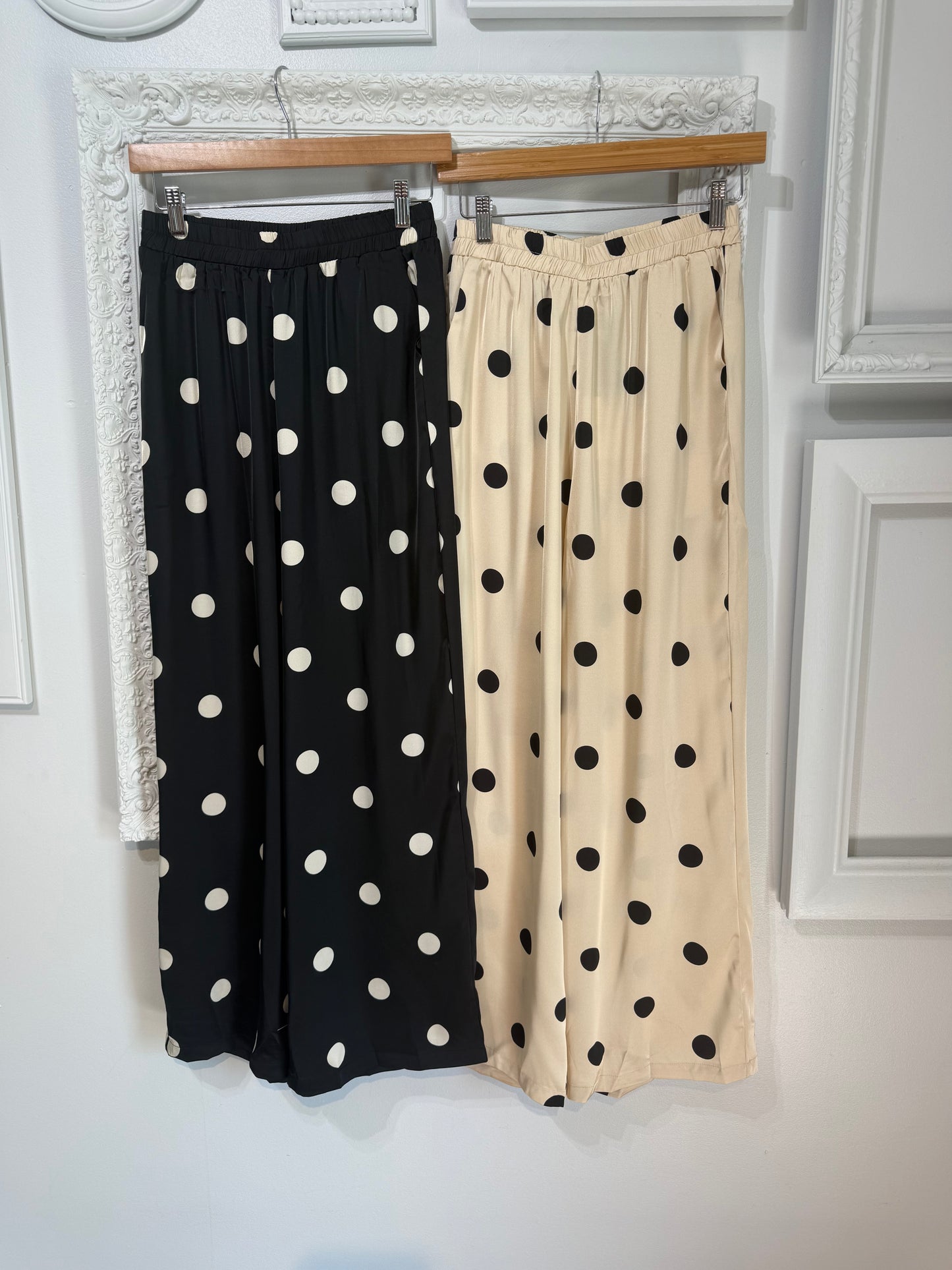 Polka Dot Satin Wide-Leg Pants