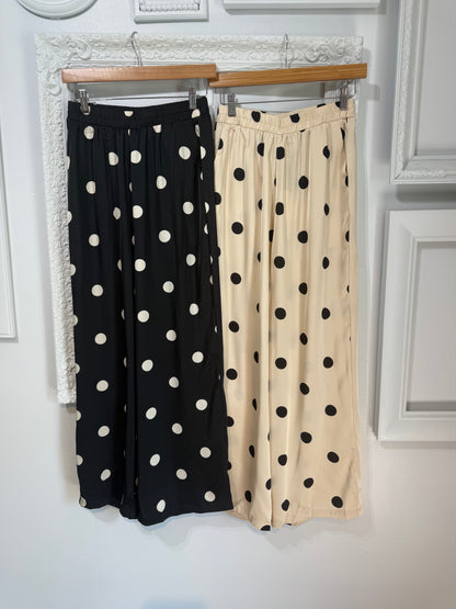 Polka Dot Satin Wide-Leg Pants