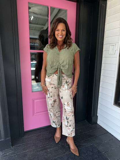 Floral Denim Barrel Jeans