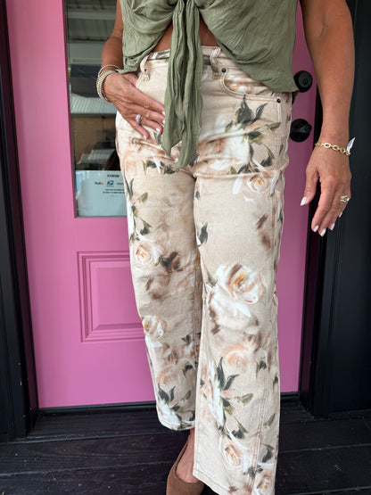 Floral Denim Barrel Jeans