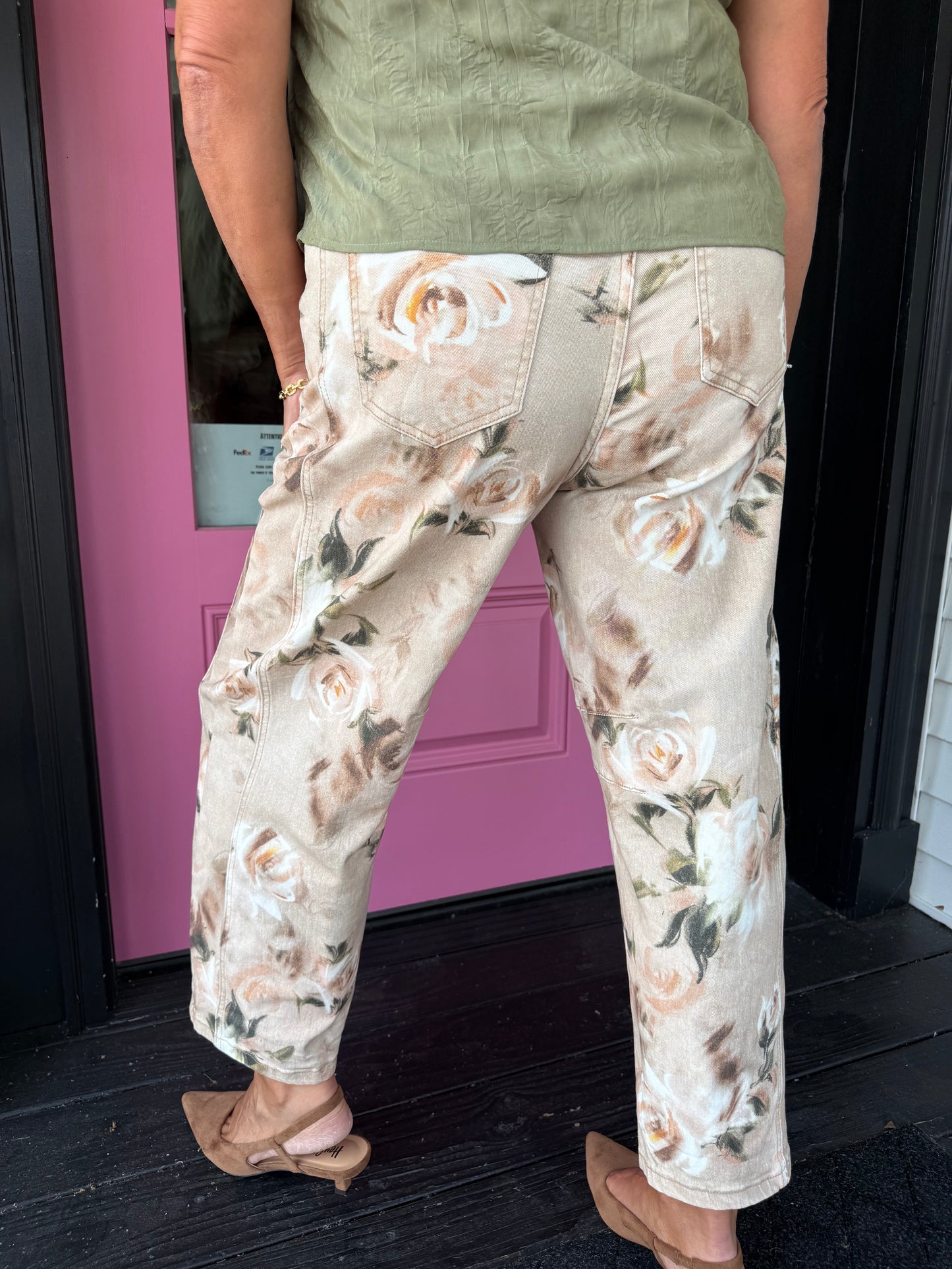 Floral Denim Barrel Jeans