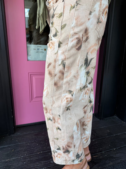Floral Denim Barrel Jeans