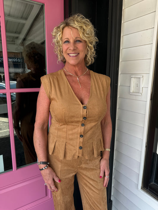 Faux Suede Pleated Peplum Top
