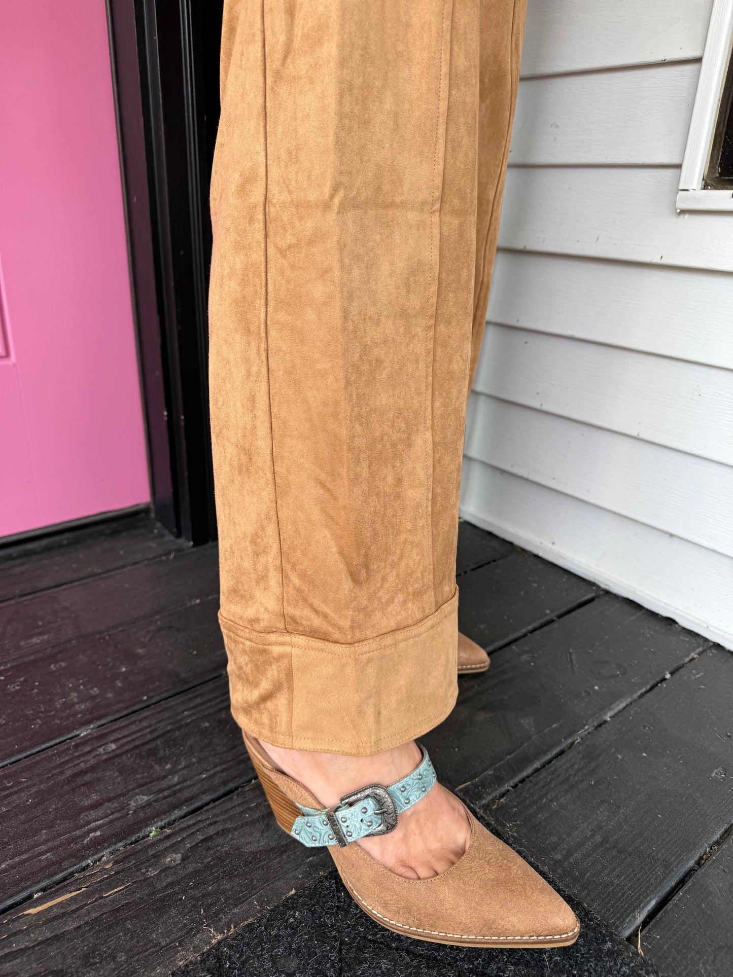 Pintuck Faux Suede Trousers