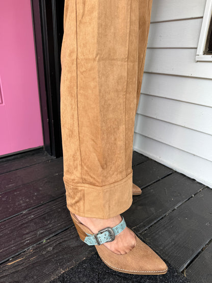 Pintuck Faux Suede Trousers