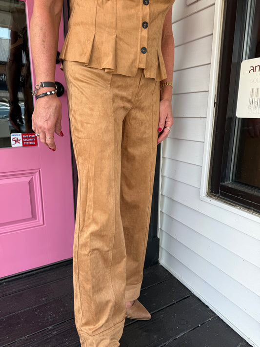 Pintuck Faux Suede Trousers