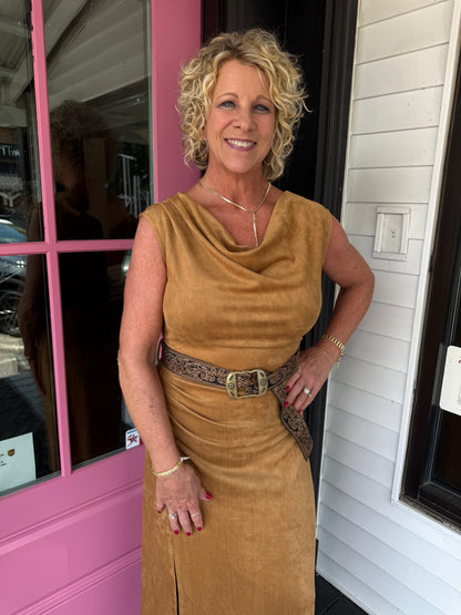 Sueded Asymmetric Cowl Dress