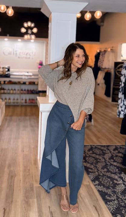 Button Flap Wide Leg Denim