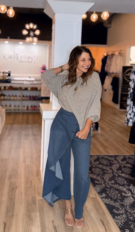 Button Flap Wide Leg Denim
