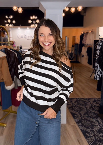 Harbor Muse Off-Shoulder Striped Sweater