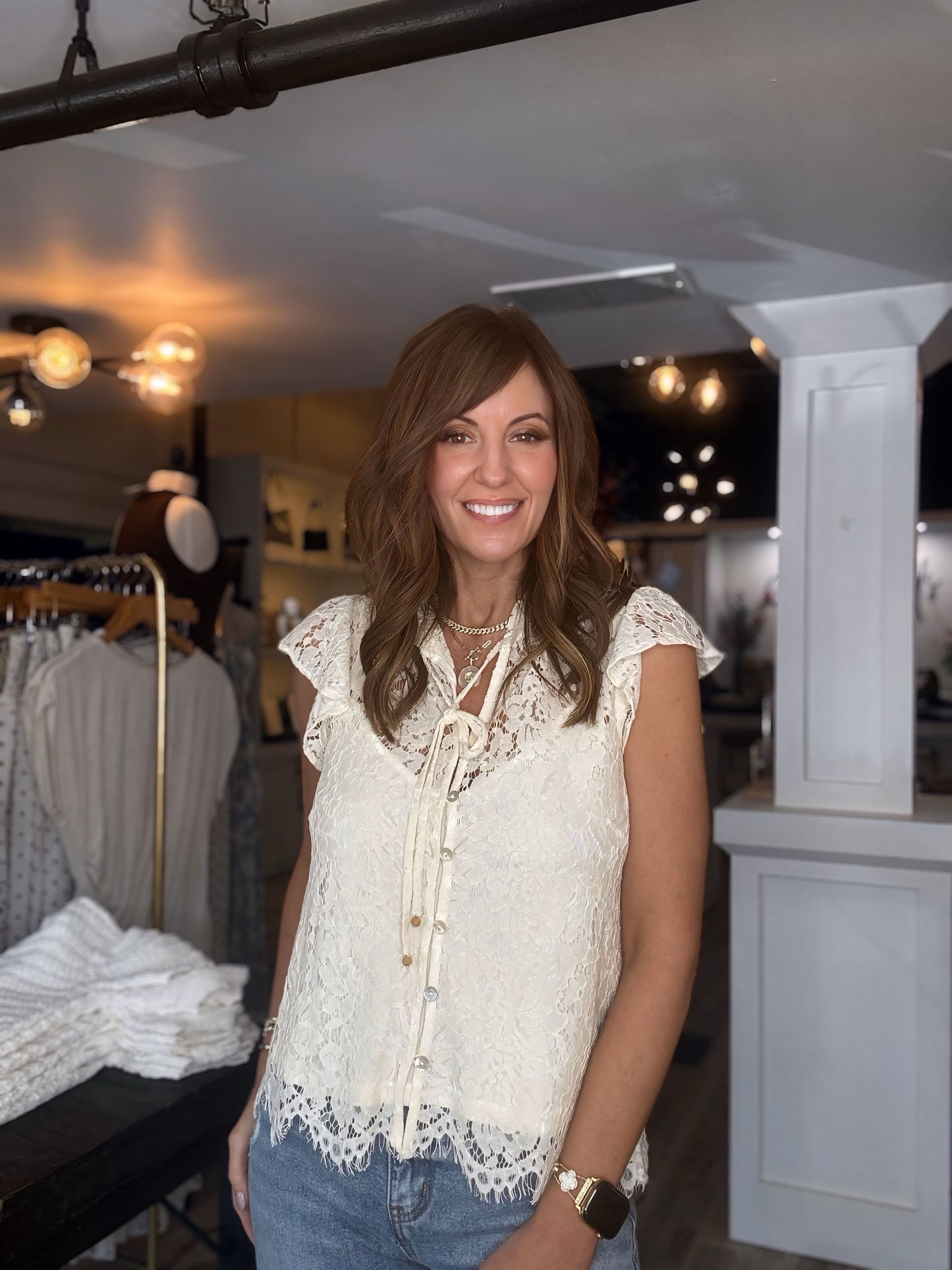 Lace Button Down