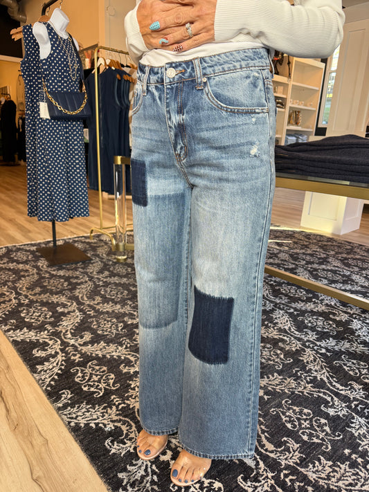 Relaxed Wide Leg Patchwork Jeans