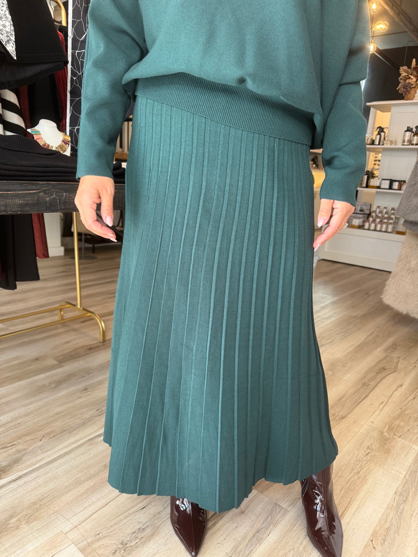 High-Waisted Pleated Midi Skirt