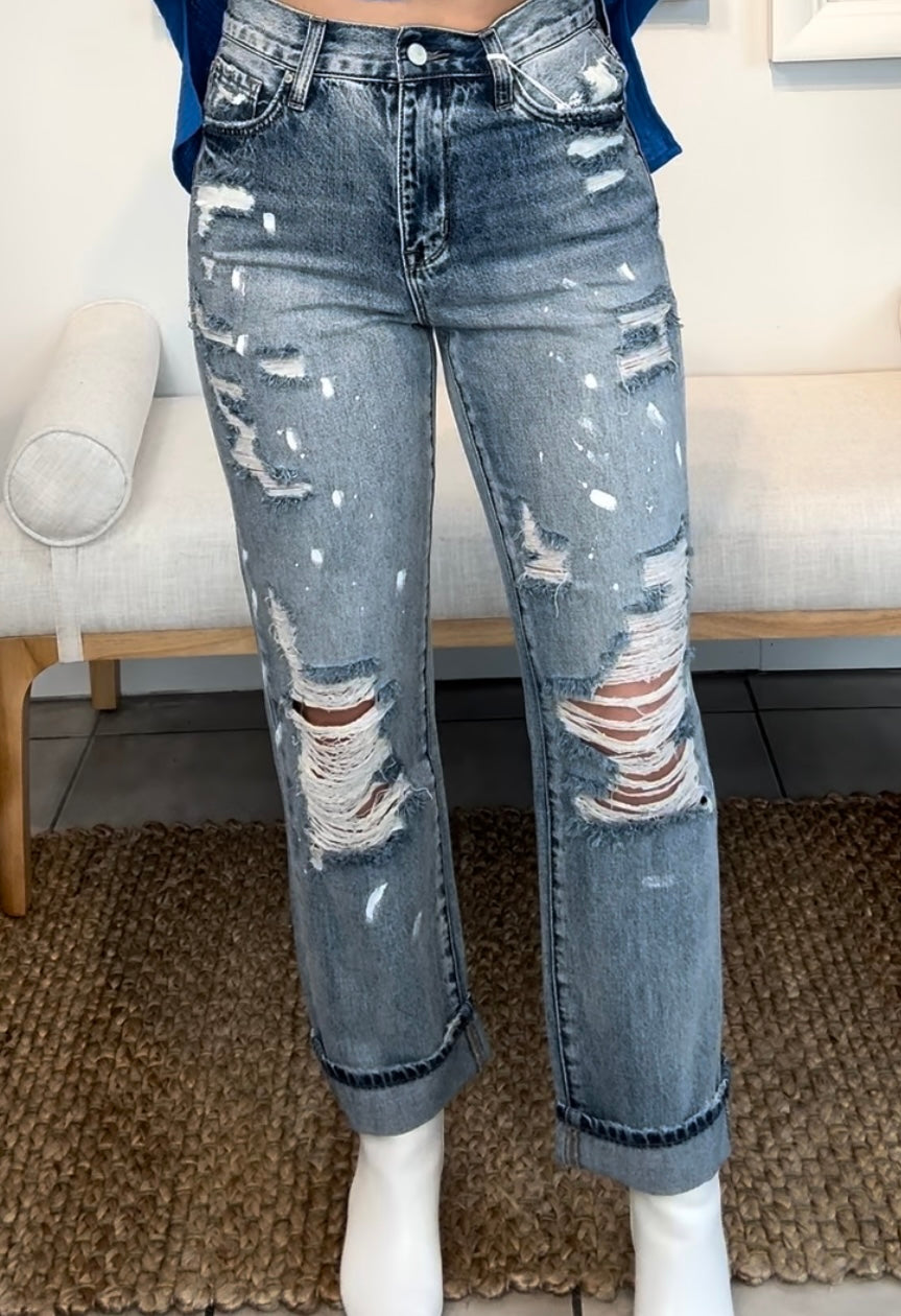 DISTRESSED BLEACH SPOT RIGID VINTAGE STRAIGHT, Petra153 - GirlFriends Boutique