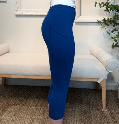 CAPRI LENGTH YOGA LEGGINGS WITH POCKETS, Royal - GirlFriends Boutique