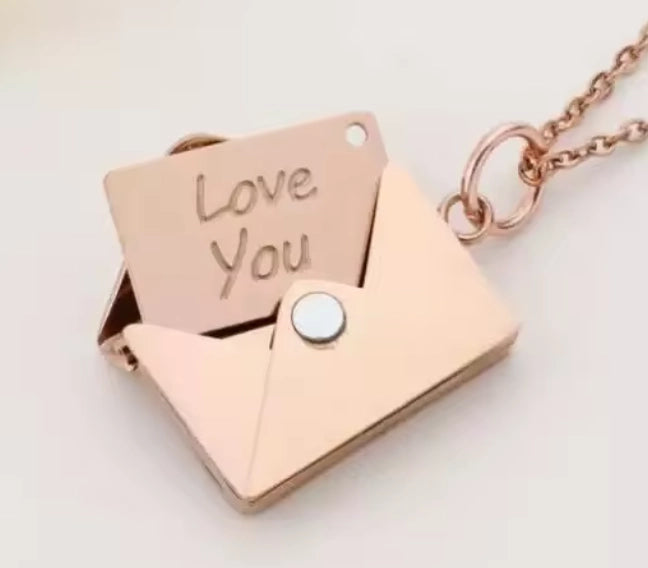 Love Letter 14K Gold Envelope and Letter Necklace