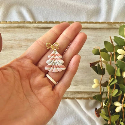 Pink Striped Christmas Tree Earrings