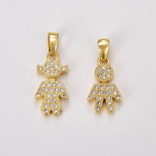 18K Gold Filled Cz Micro Pave Boy/Girl Charm