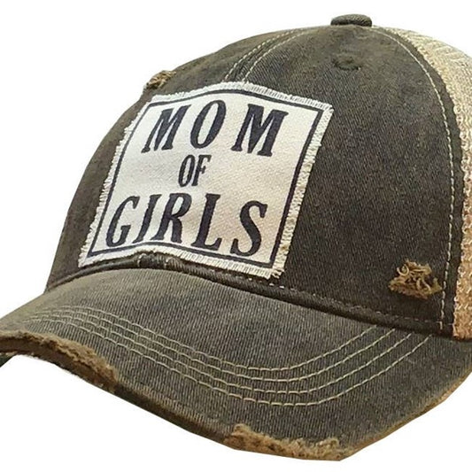 Mom of Girls Distressed Trucker Hat