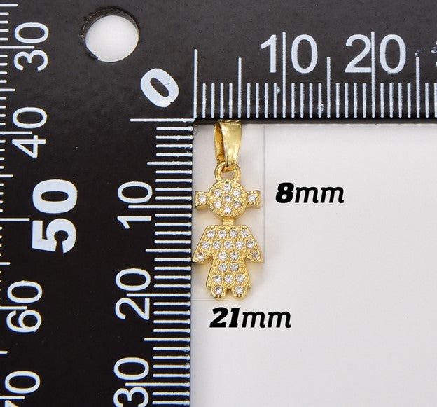 18K Gold Filled Cz Micro Pave Boy/Girl Charm