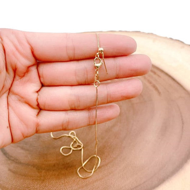 24K Gold Adjustable Box Chain Necklace, Slider Chain