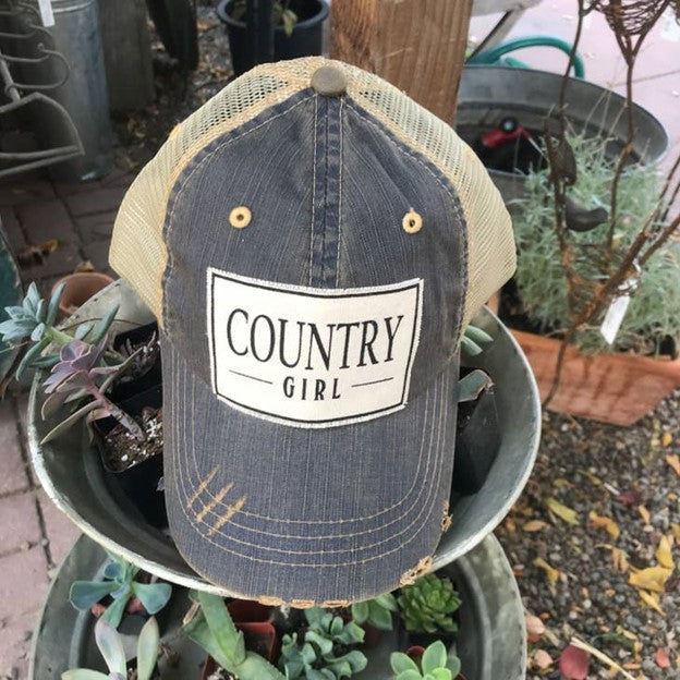 Country Girl Distressed Trucker Hat Baseball Cap - GirlFriends Boutique