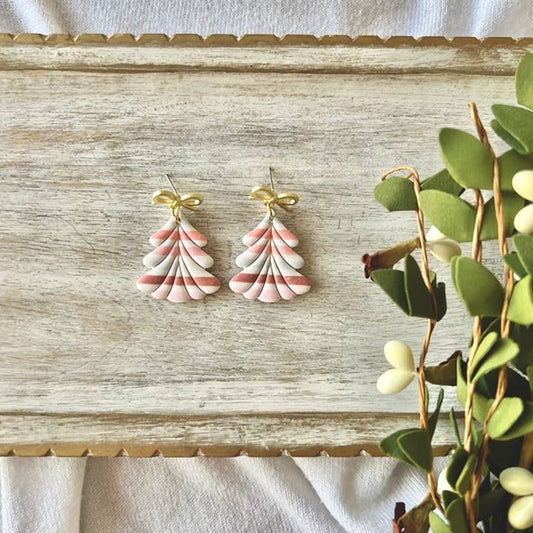 Pink Striped Christmas Tree Earrings