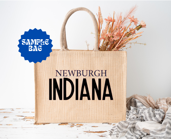 CUSTOM City and State Burlap Tote Bag - GirlFriends Boutique