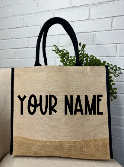 CUSTOM Name Burlap Tote Bag - GirlFriends Boutique