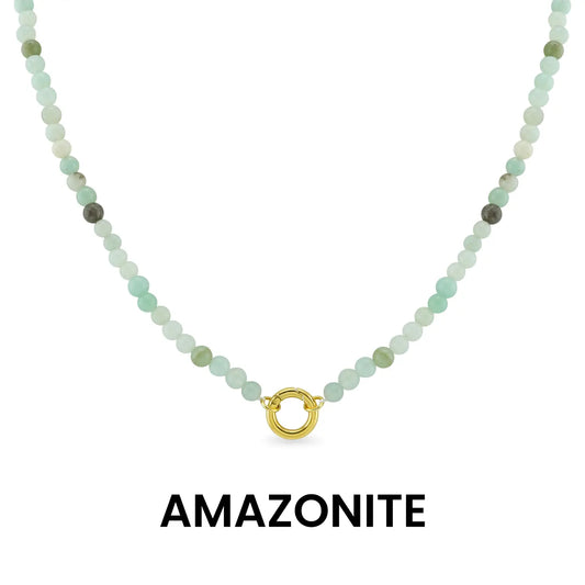 Semi Precious Natural Stone Charm Keeper Necklace