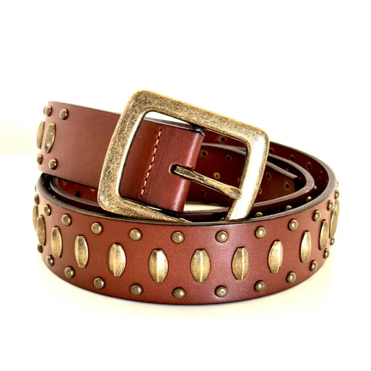 Cognac Leather with Aged Brass Studs