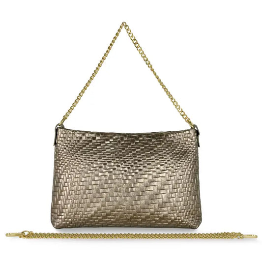 Italian Genuine Grid Metallic Suede Crossbody Bag