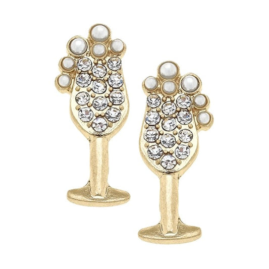 Glass of Bubbly Pave Stud Earrings in Shiny Gold